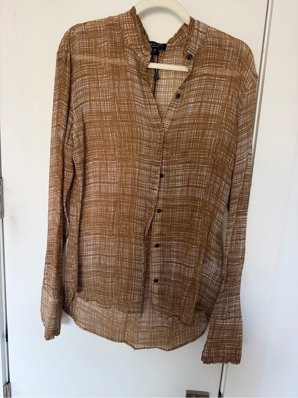 Rag & Bone Lightweight Silk Brown Patterned Button-Up Blouse